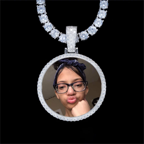 925S & VVS Moissanite 3D Circle Custom Picture Pendant