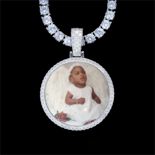 925S & VVS Moissanite 3D Circle Custom Picture Pendant