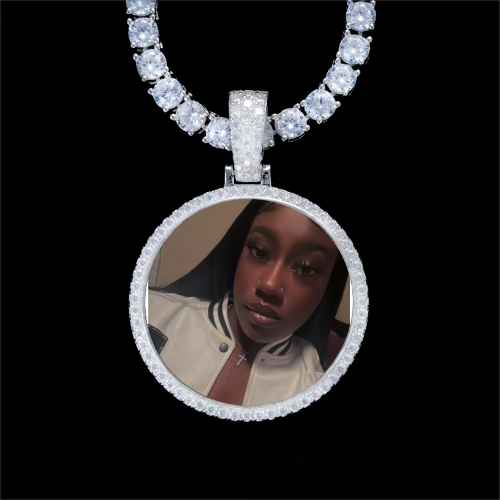 925S & VVS Moissanite 3D Circle Custom Picture Pendant