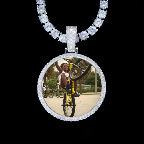 925S & VVS Moissanite 3D Circle Custom Picture Pendant