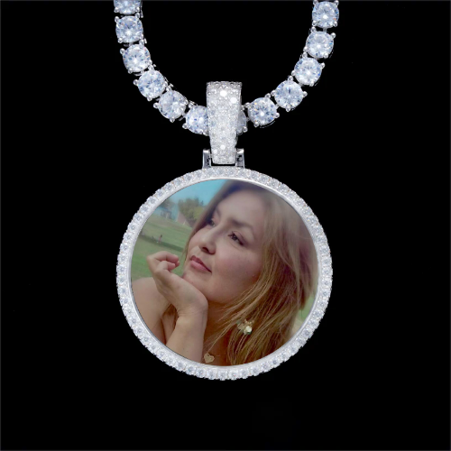 925S & VVS Moissanite 3D Circle Custom Picture Pendant