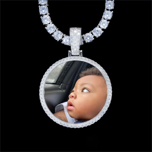 925S & VVS Moissanite 3D Circle Custom Picture Pendant