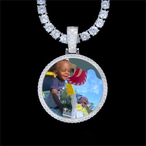 925S & VVS Moissanite 3D Circle Custom Picture Pendant