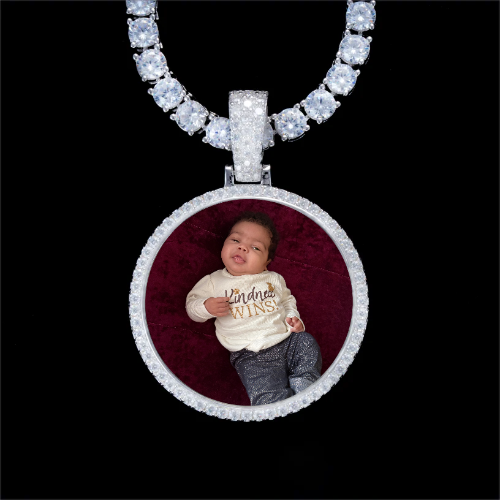 925S & VVS Moissanite 3D Circle Custom Picture Pendant