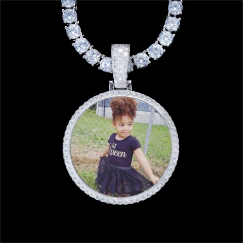 925S & VVS Moissanite 3D Circle Custom Picture Pendant
