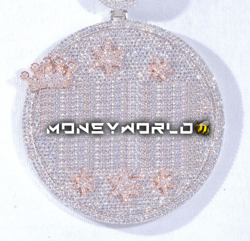 CUSTOM LETTER NECKLACE 3D BIG CROWN DISC
