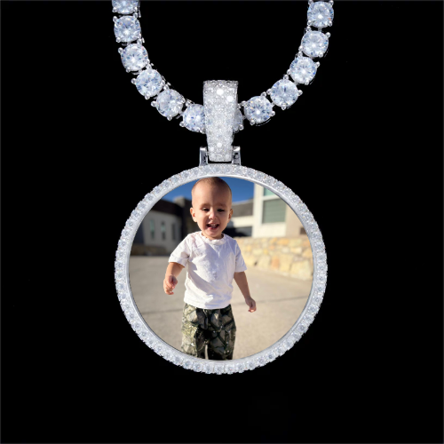 925S & VVS Moissanite 3D Circle Custom Picture Pendant