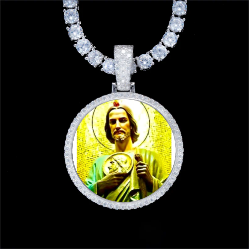 925S & VVS Moissanite 3D Circle Custom Picture Pendant