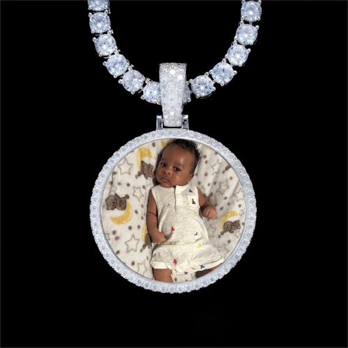 925S & VVS Moissanite 3D Circle Custom Picture Pendant