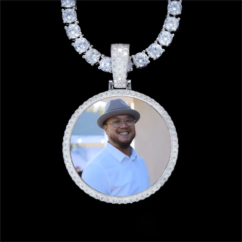 925S & VVS Moissanite 3D Circle Custom Picture Pendant