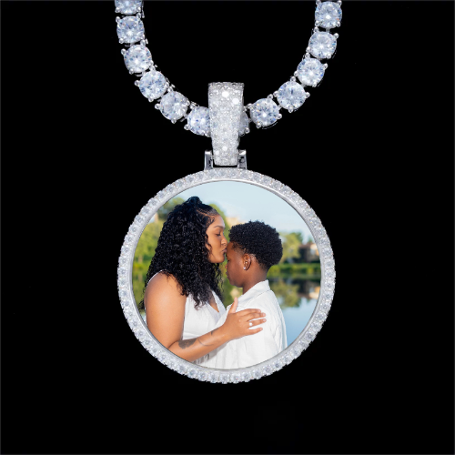 925S & VVS Moissanite 3D Circle Custom Picture Pendant