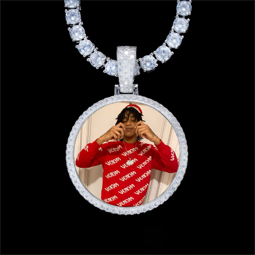 925S & VVS Moissanite 3D Circle Custom Picture Pendant