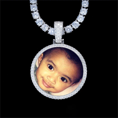 925S & VVS Moissanite 3D Circle Custom Picture Pendant