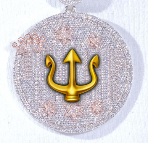 CUSTOM LETTER NECKLACE 3D BIG CROWN DISC