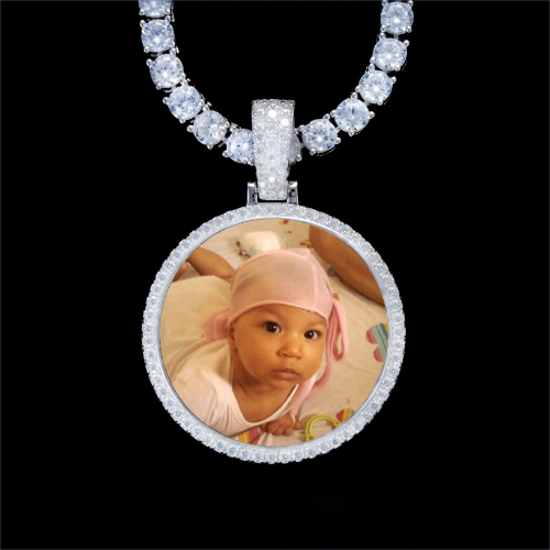 925S & VVS Moissanite 3D Circle Custom Picture Pendant
