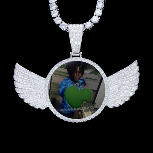 925S & VVS Moissanite 3D Wing Custom Picture Pendant