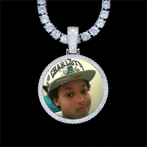 925S & VVS Moissanite 3D Circle Custom Picture Pendant
