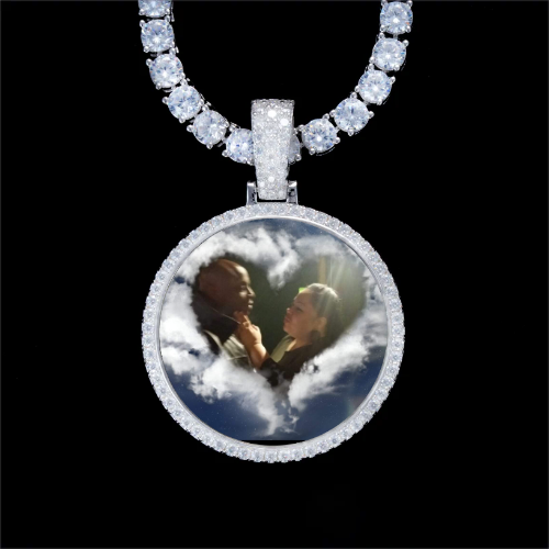 925S & VVS Moissanite 3D Circle Custom Picture Pendant