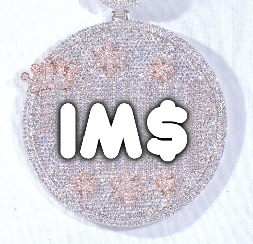CUSTOM LETTER NECKLACE 3D BIG CROWN DISC