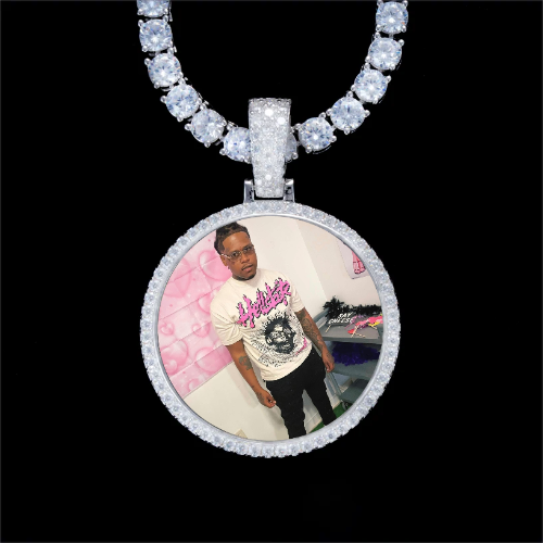 925S & VVS Moissanite 3D Circle Custom Picture Pendant