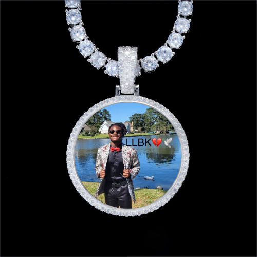 925S & VVS Moissanite 3D Circle Custom Picture Pendant