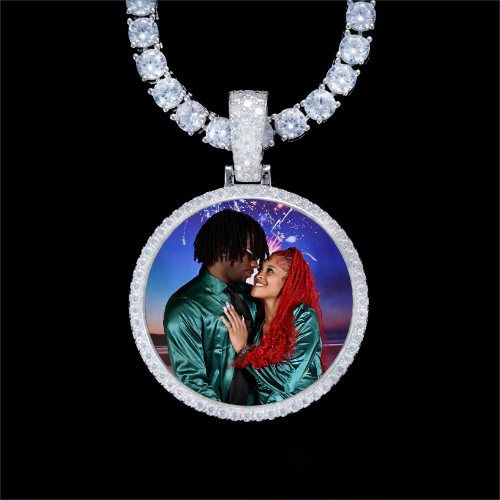 925S & VVS Moissanite 3D Circle Custom Picture Pendant