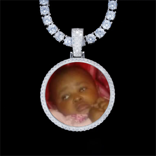 925S & VVS Moissanite 3D Circle Custom Picture Pendant
