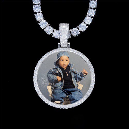 925S & VVS Moissanite 3D Circle Custom Picture Pendant