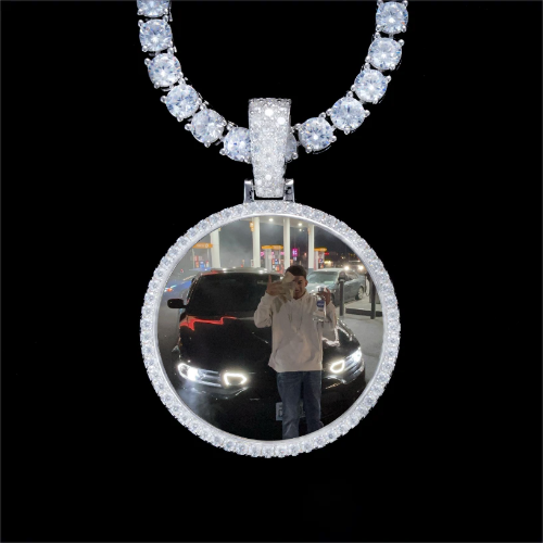 925S & VVS Moissanite 3D Circle Custom Picture Pendant