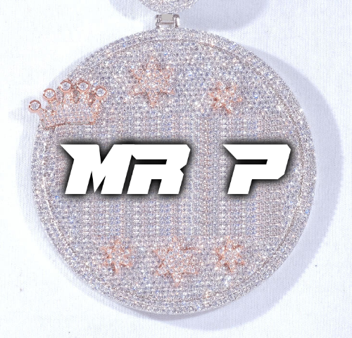CUSTOM LETTER NECKLACE 3D BIG CROWN DISC