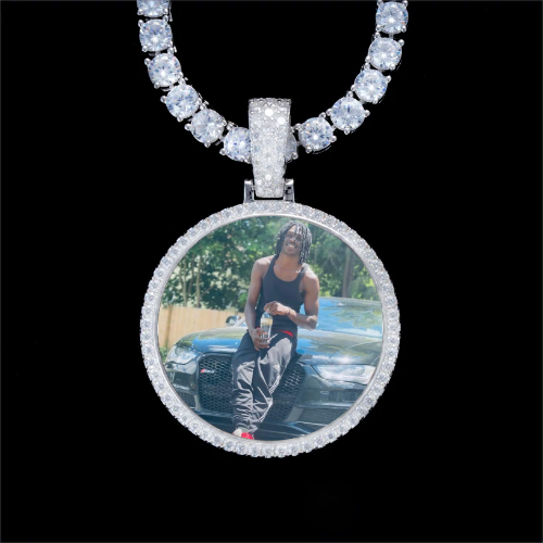 925S & VVS Moissanite 3D Circle Custom Picture Pendant