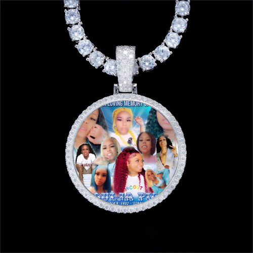 925S & VVS Moissanite 3D Circle Custom Picture Pendant