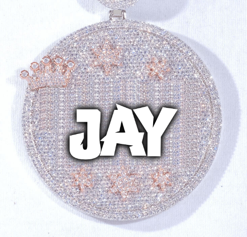 CUSTOM LETTER NECKLACE 3D BIG CROWN DISC