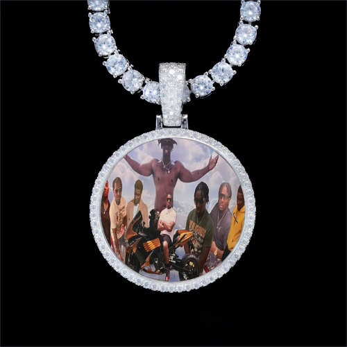 925S & VVS Moissanite 3D Circle Custom Picture Pendant