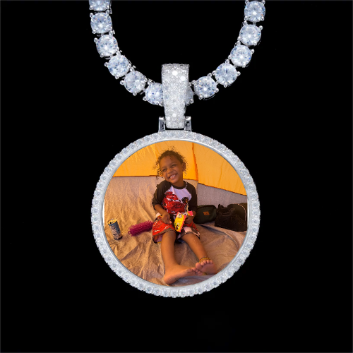 925S & VVS Moissanite 3D Circle Custom Picture Pendant