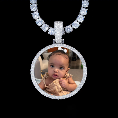 925S & VVS Moissanite 3D Circle Custom Picture Pendant
