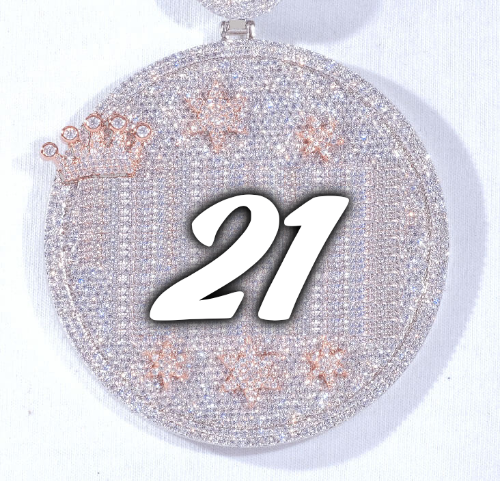 CUSTOM LETTER NECKLACE 3D BIG CROWN DISC