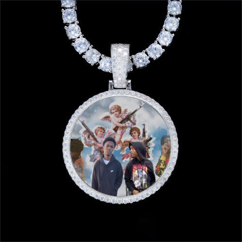 925S & VVS Moissanite 3D Circle Custom Picture Pendant