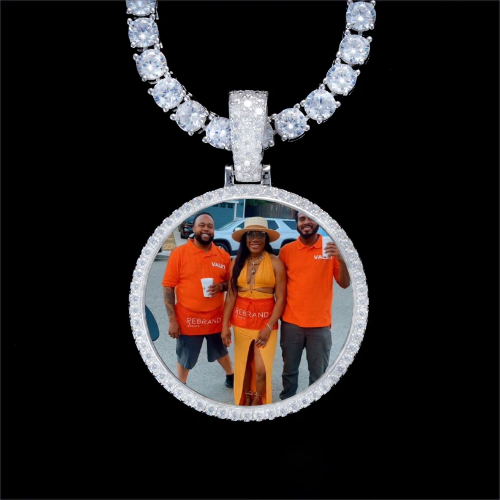925S & VVS Moissanite 3D Circle Custom Picture Pendant