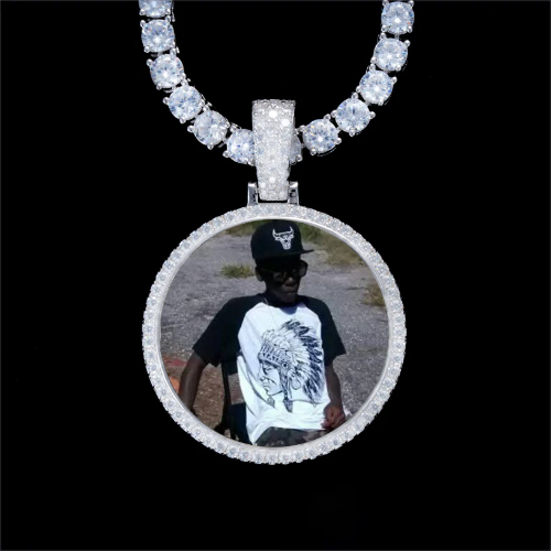 925S & VVS Moissanite 3D Circle Custom Picture Pendant