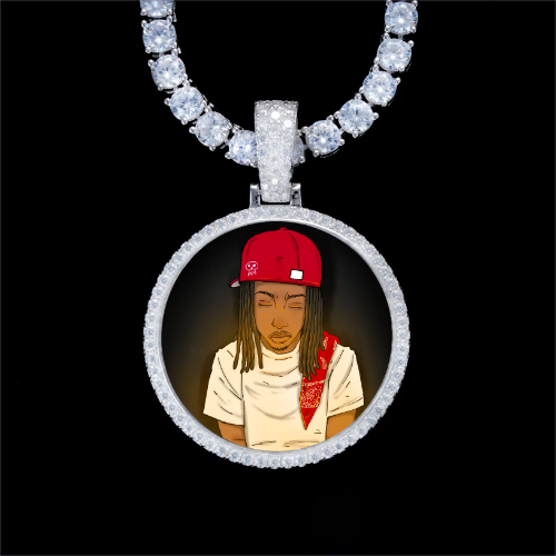 925S & VVS Moissanite 3D Circle Custom Picture Pendant