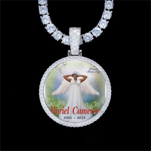 925S & VVS Moissanite 3D Circle Custom Picture Pendant