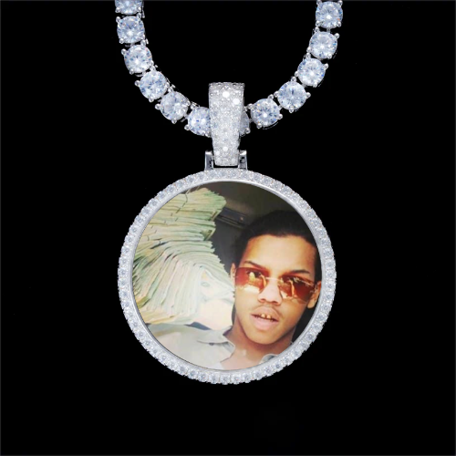 925S & VVS Moissanite 3D Circle Custom Picture Pendant