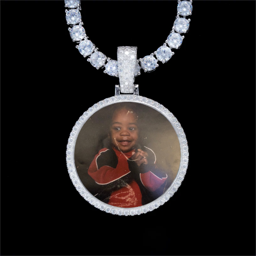 925S & VVS Moissanite 3D Circle Custom Picture Pendant