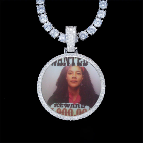 925S & VVS Moissanite 3D Circle Custom Picture Pendant