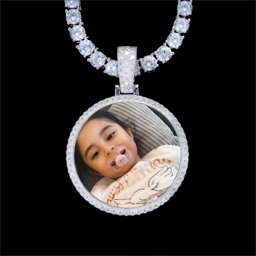 925S & VVS Moissanite 3D Circle Custom Picture Pendant
