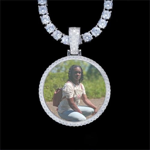 925S & VVS Moissanite 3D Circle Custom Picture Pendant