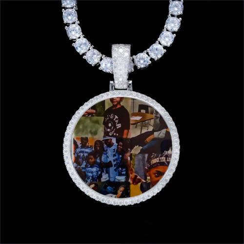 925S & VVS Moissanite 3D Circle Custom Picture Pendant