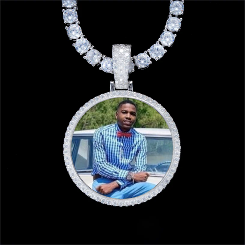 925S & VVS Moissanite 3D Circle Custom Picture Pendant