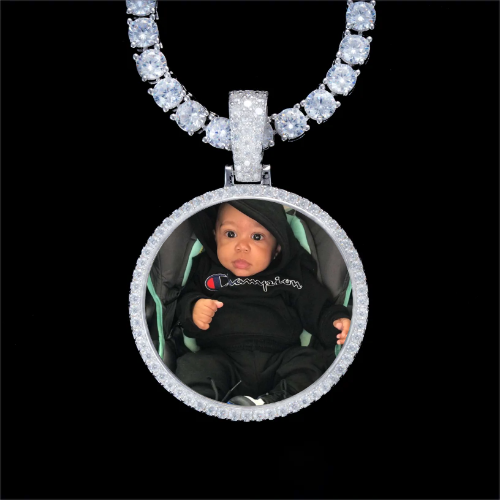 925S & VVS Moissanite 3D Circle Custom Picture Pendant